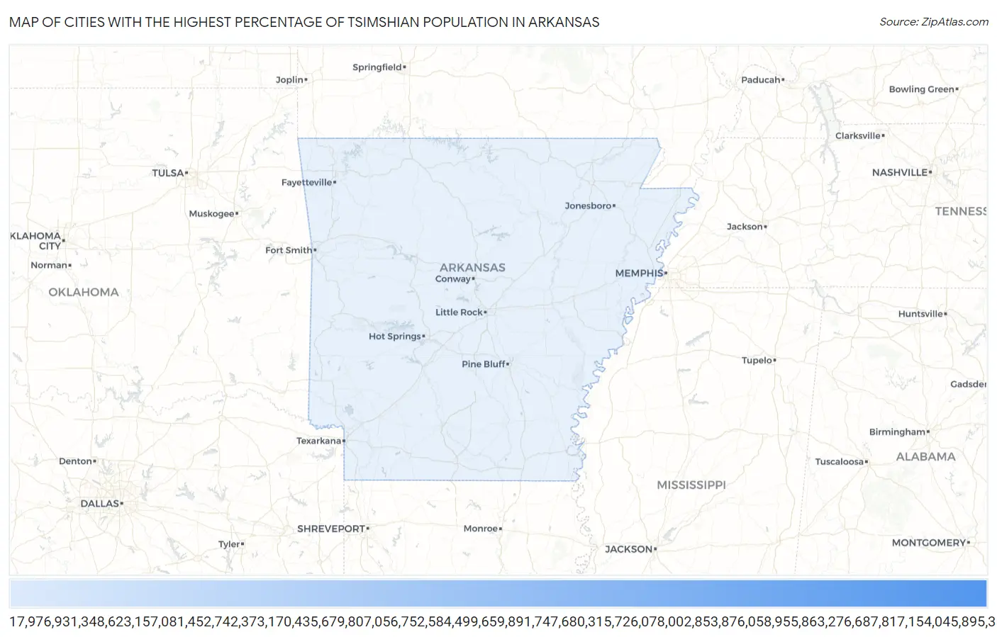 Cities with the Highest Percentage of Tsimshian Population in Arkansas Map