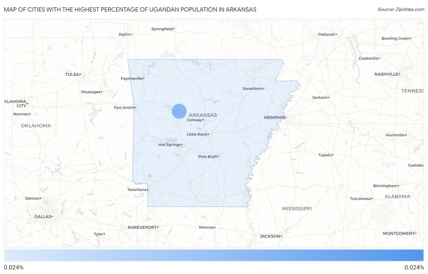 Cities with the Highest Percentage of Ugandan Population in Arkansas Map