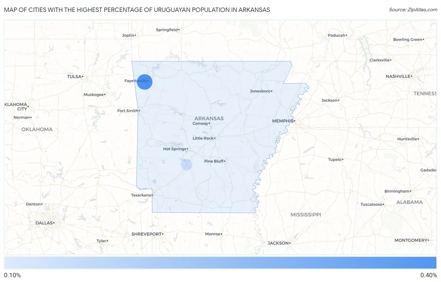 Cities with the Highest Percentage of Uruguayan Population in Arkansas Map