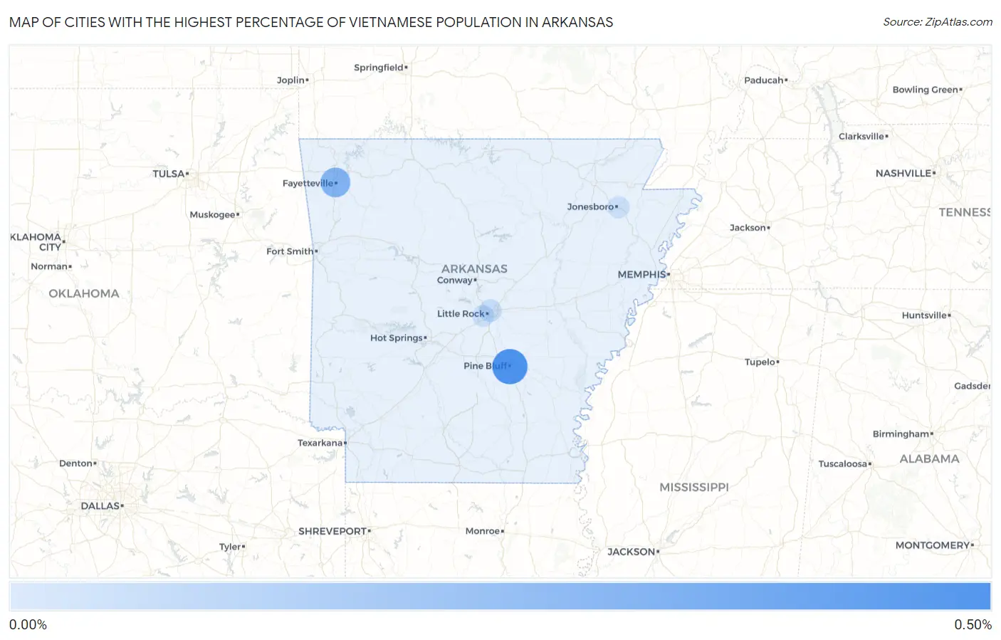 Cities with the Highest Percentage of Vietnamese Population in Arkansas Map