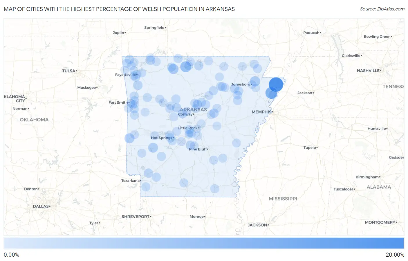Cities with the Highest Percentage of Welsh Population in Arkansas Map