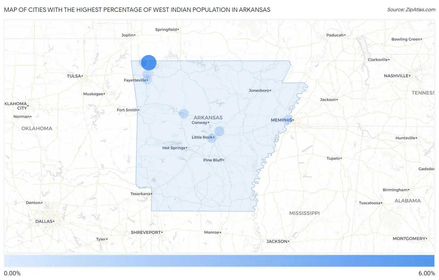 Cities with the Highest Percentage of West Indian Population in Arkansas Map