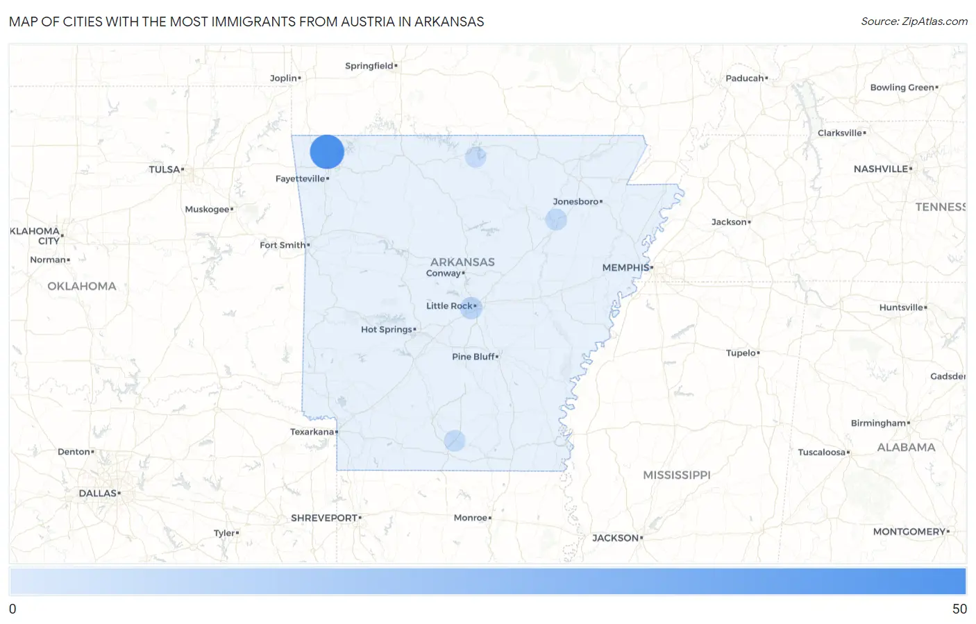 Cities with the Most Immigrants from Austria in Arkansas Map