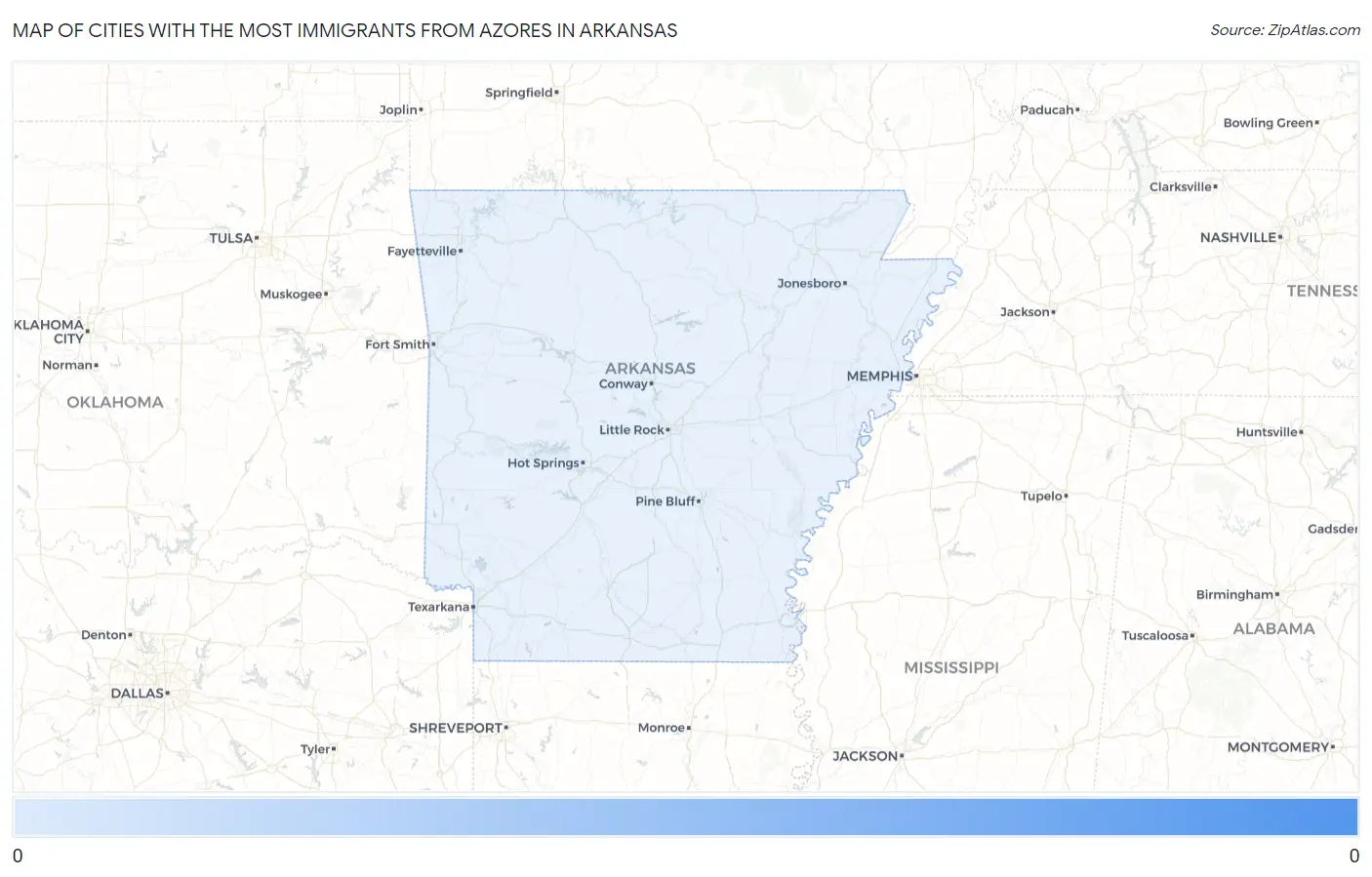 Cities with the Most Immigrants from Azores in Arkansas Map