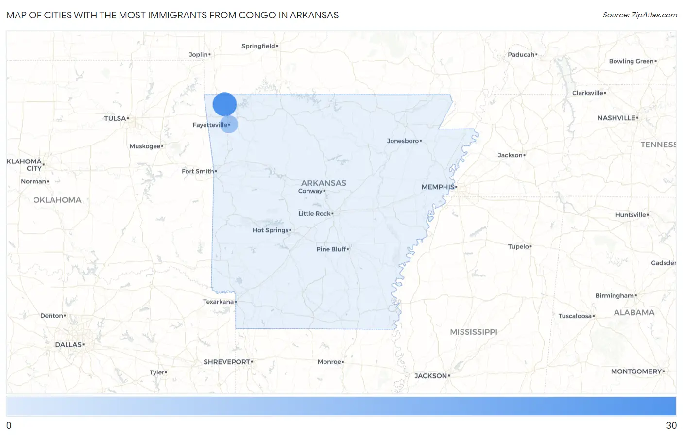 Cities with the Most Immigrants from Congo in Arkansas Map