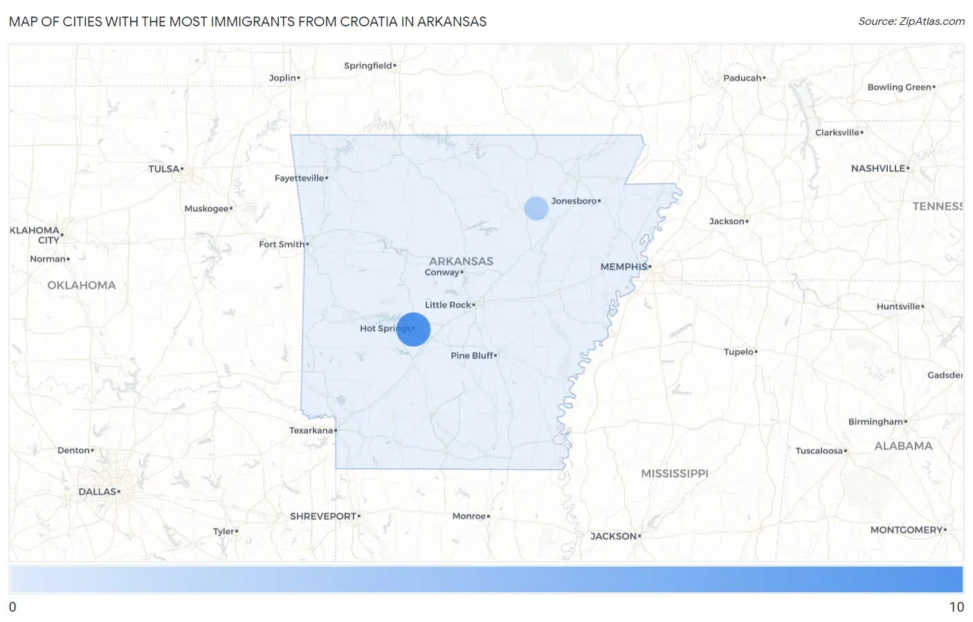 Cities with the Most Immigrants from Croatia in Arkansas Map