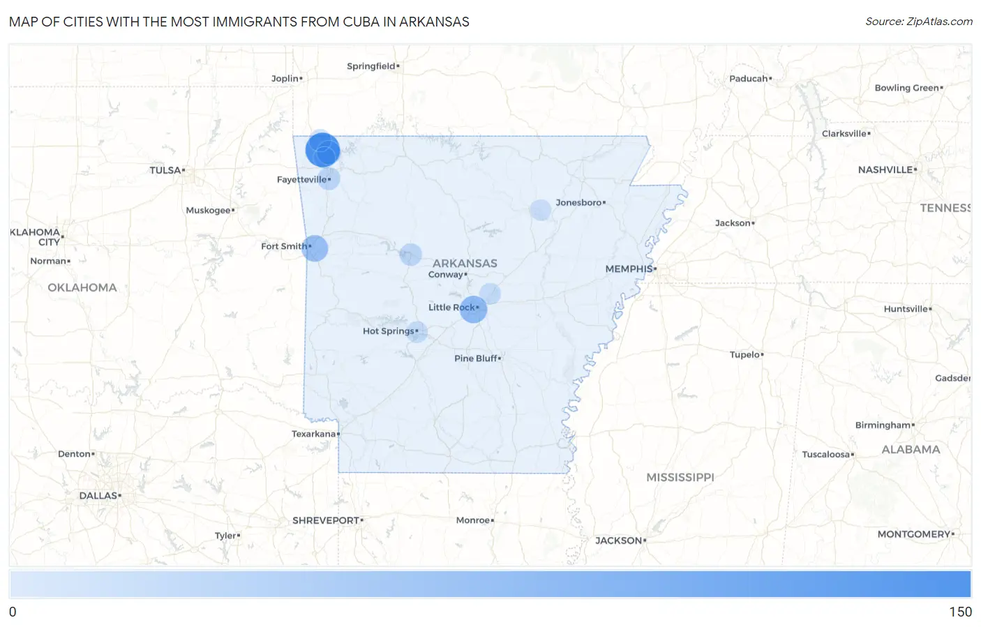 Cities with the Most Immigrants from Cuba in Arkansas Map