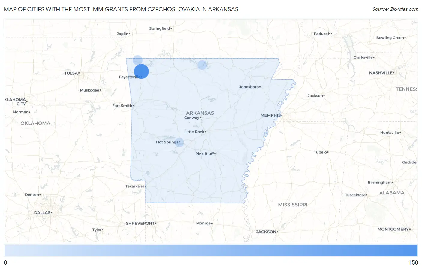 Cities with the Most Immigrants from Czechoslovakia in Arkansas Map