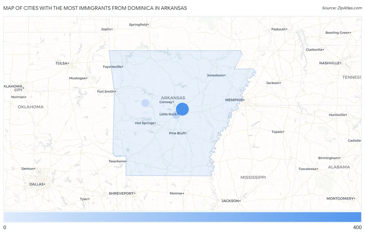 Cities with the Most Immigrants from Dominica in Arkansas Map