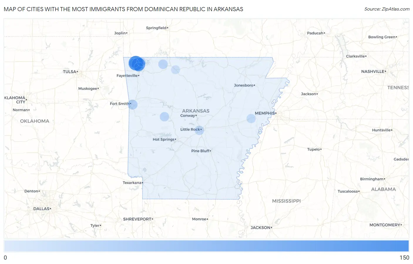 Cities with the Most Immigrants from Dominican Republic in Arkansas Map