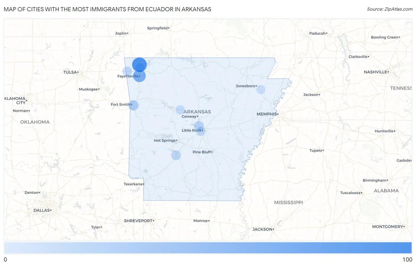 Cities with the Most Immigrants from Ecuador in Arkansas Map