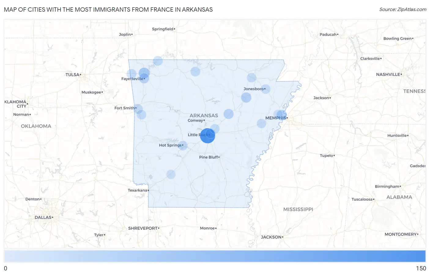 Cities with the Most Immigrants from France in Arkansas Map