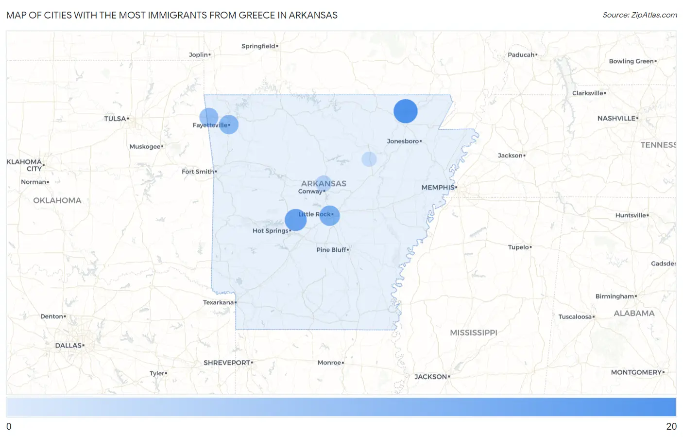 Cities with the Most Immigrants from Greece in Arkansas Map