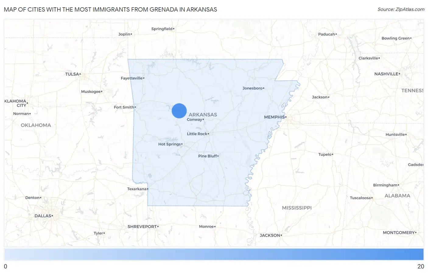 Cities with the Most Immigrants from Grenada in Arkansas Map