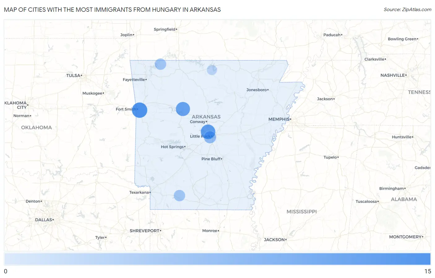Cities with the Most Immigrants from Hungary in Arkansas Map