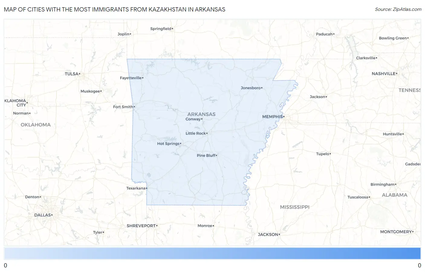 Cities with the Most Immigrants from Kazakhstan in Arkansas Map