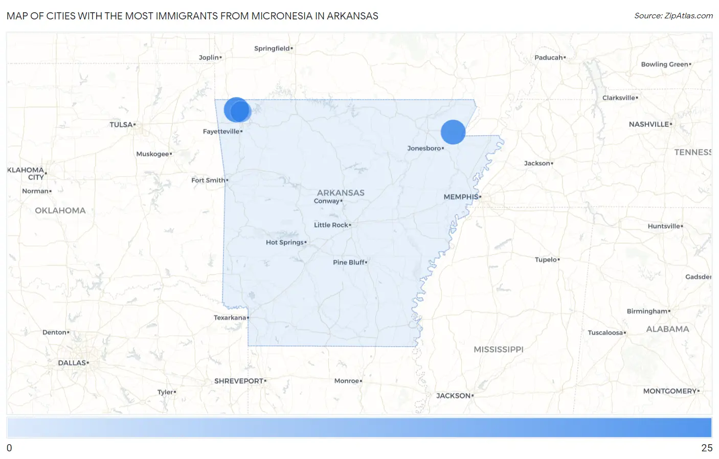 Cities with the Most Immigrants from Micronesia in Arkansas Map