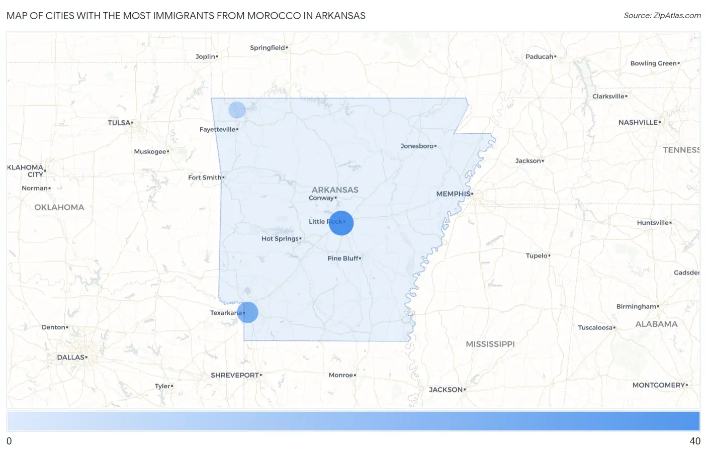 Cities with the Most Immigrants from Morocco in Arkansas Map