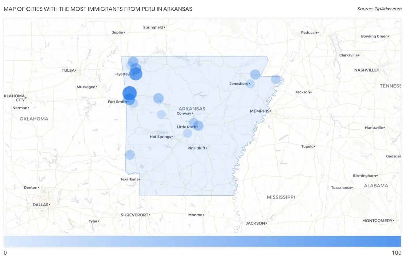 Cities with the Most Immigrants from Peru in Arkansas Map