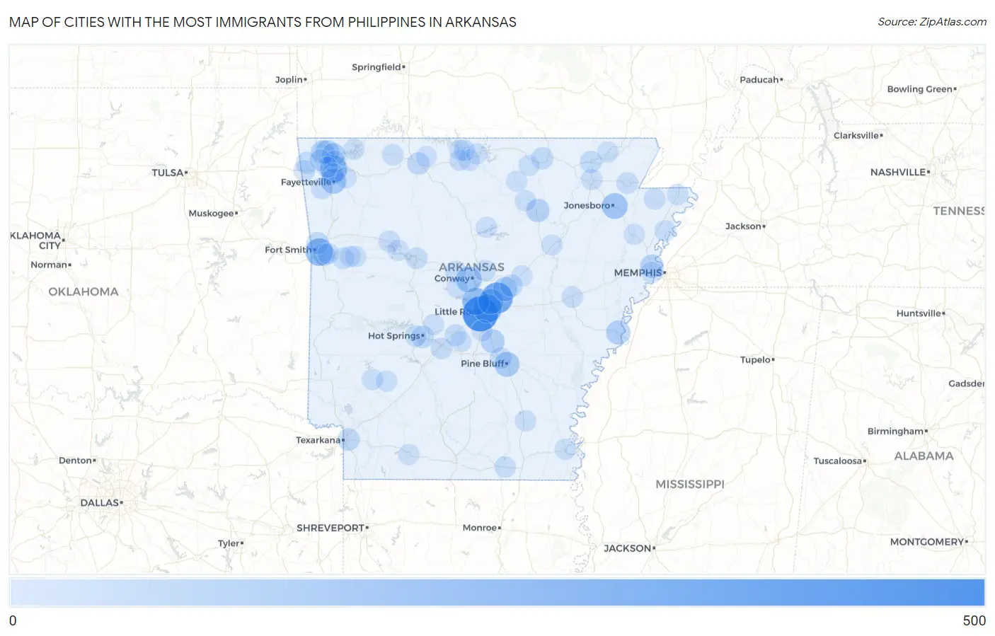 Cities with the Most Immigrants from Philippines in Arkansas Map