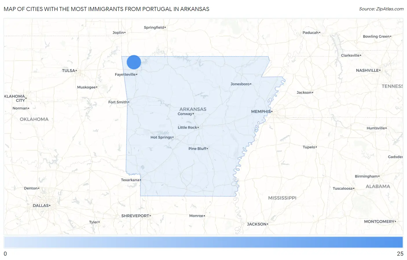 Cities with the Most Immigrants from Portugal in Arkansas Map