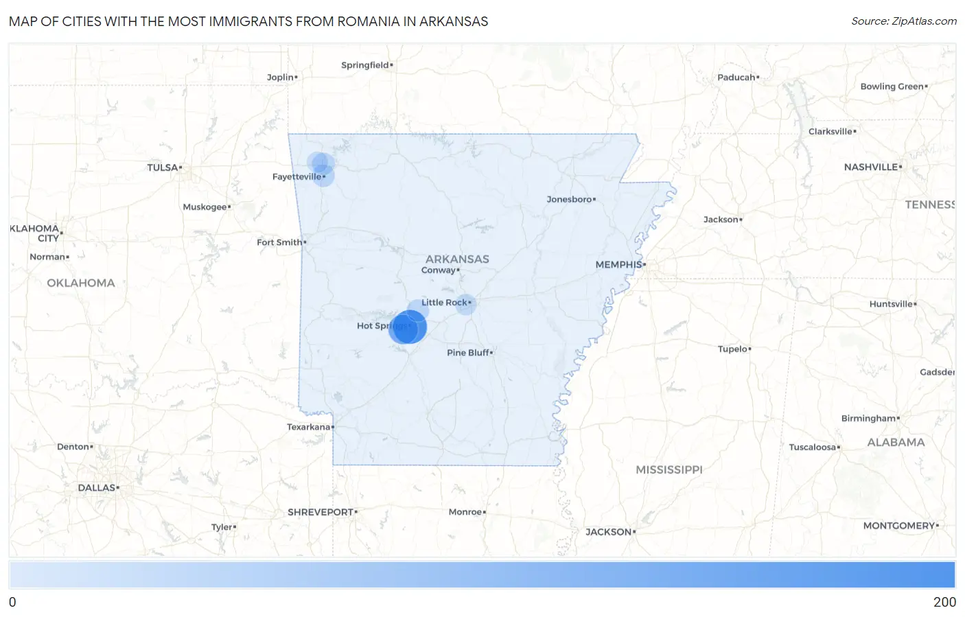 Cities with the Most Immigrants from Romania in Arkansas Map