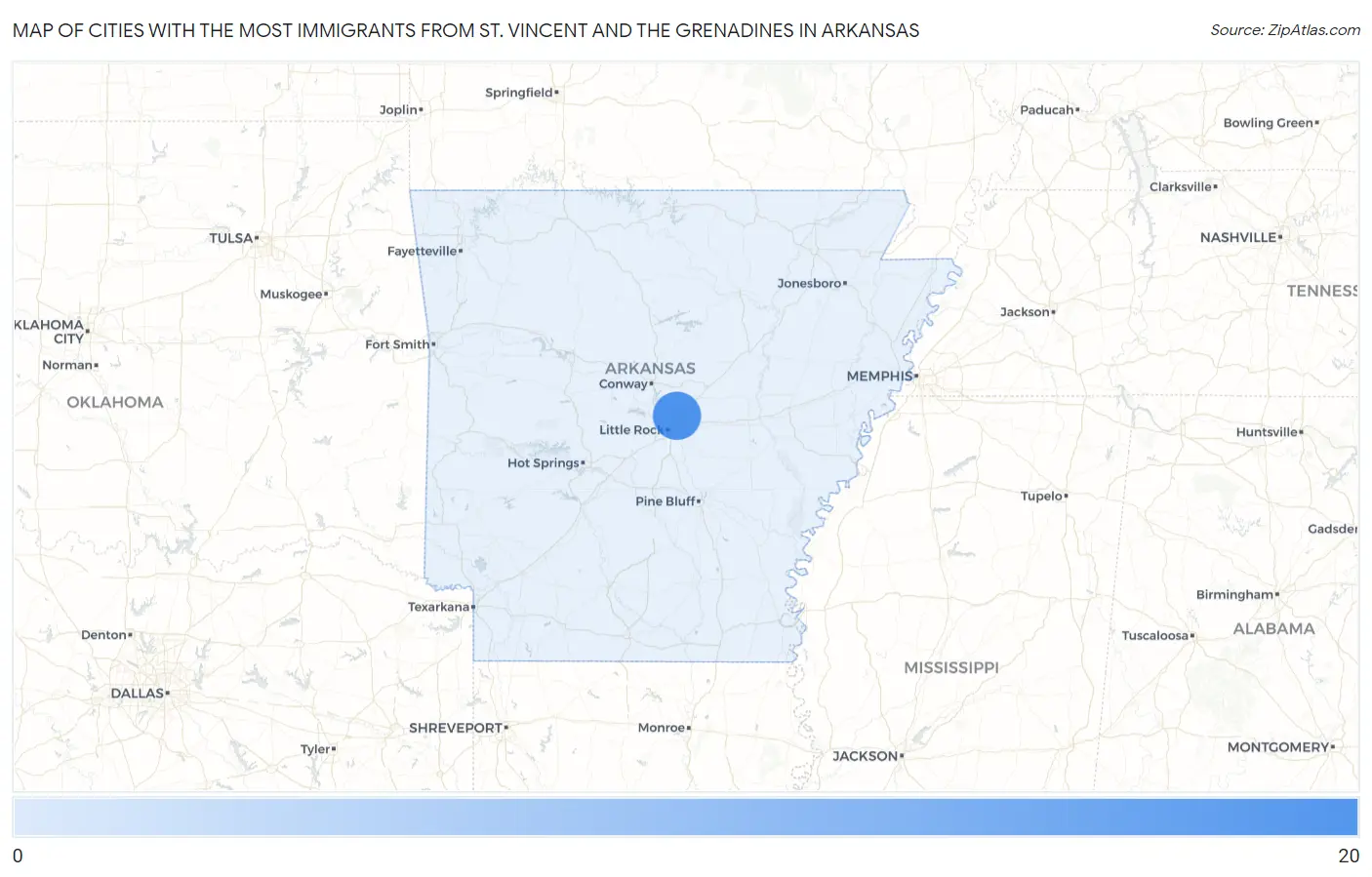 Cities with the Most Immigrants from St. Vincent and the Grenadines in Arkansas Map