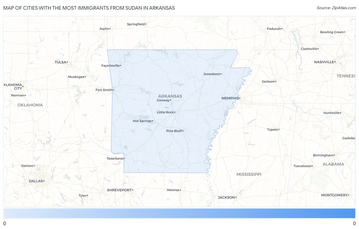 Cities with the Most Immigrants from Sudan in Arkansas Map