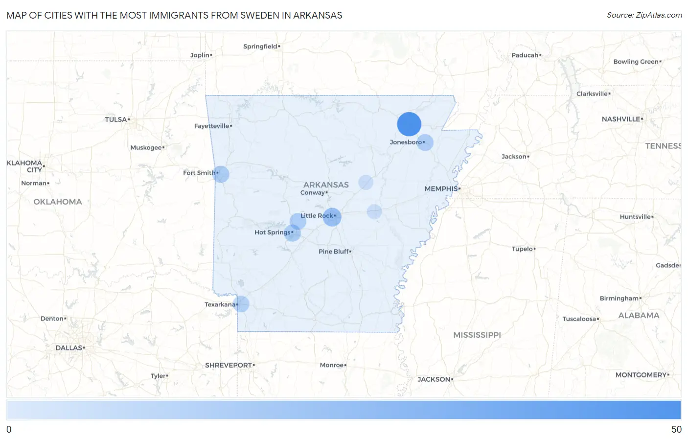 Cities with the Most Immigrants from Sweden in Arkansas Map