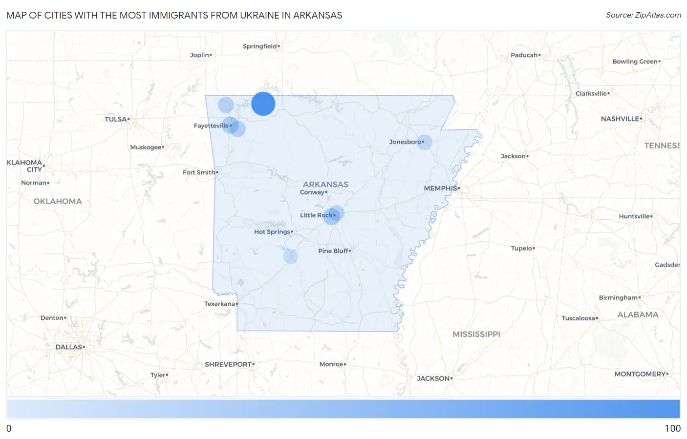 Cities with the Most Immigrants from Ukraine in Arkansas Map