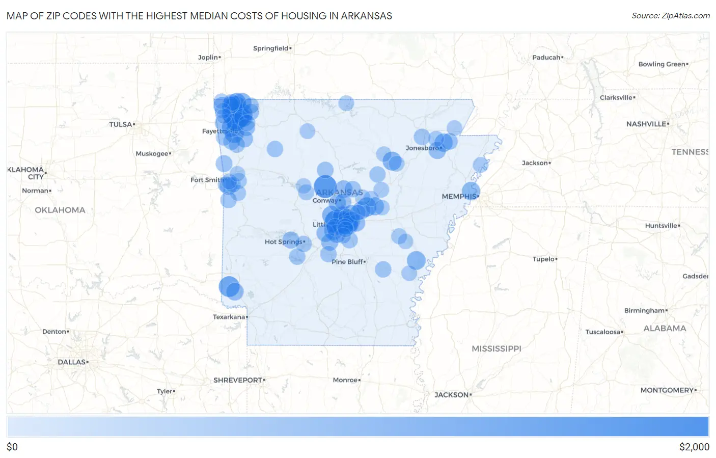 Zip Codes with the Highest Median Costs of Housing in Arkansas Map