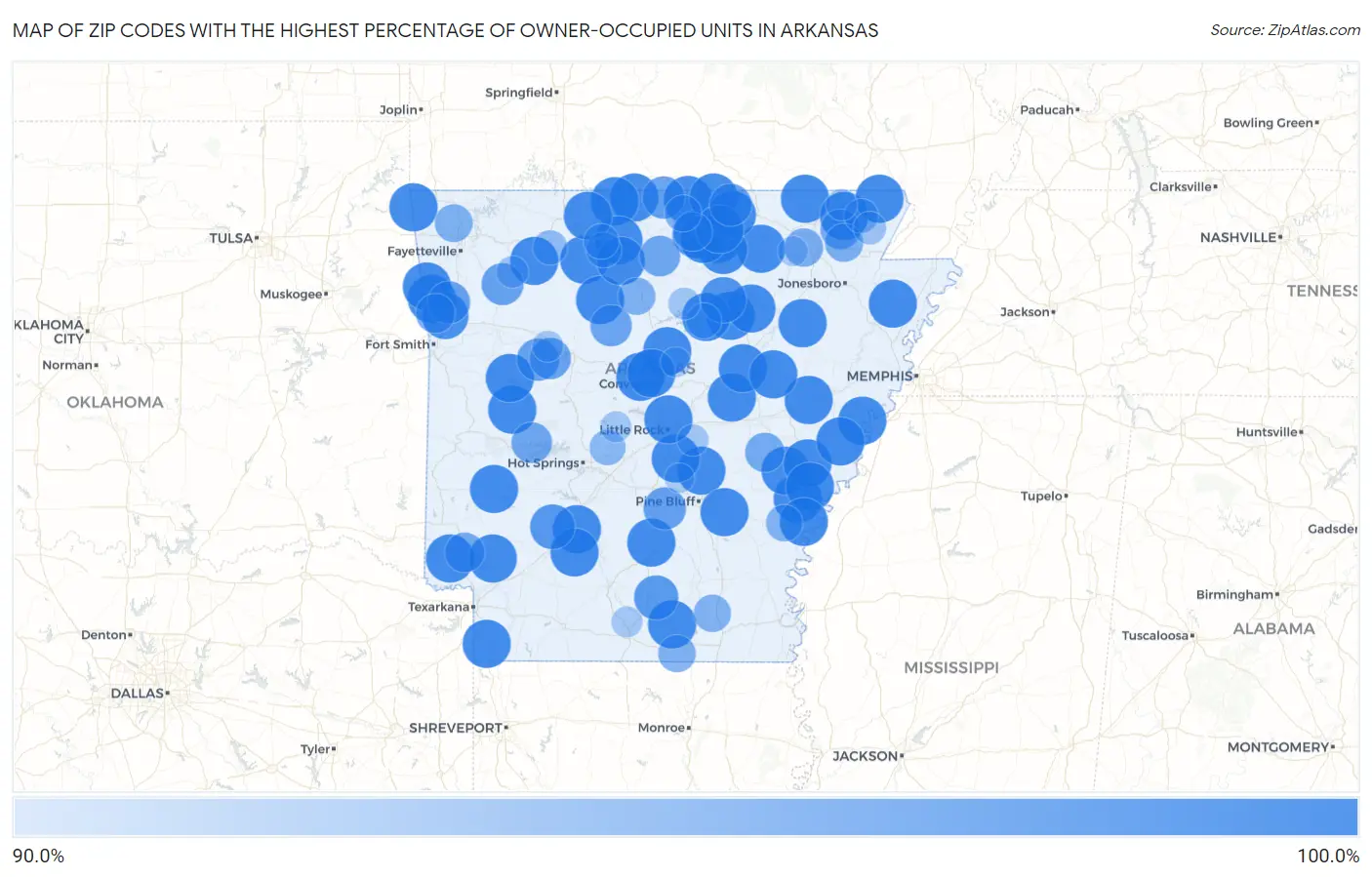 Zip Codes with the Highest Percentage of Owner-Occupied Units in Arkansas Map