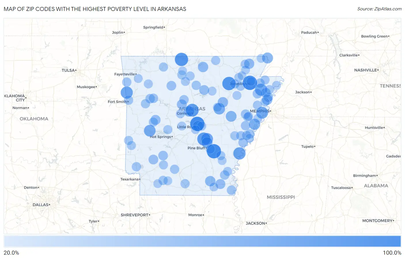 Zip Codes with the Highest Poverty Level in Arkansas Map