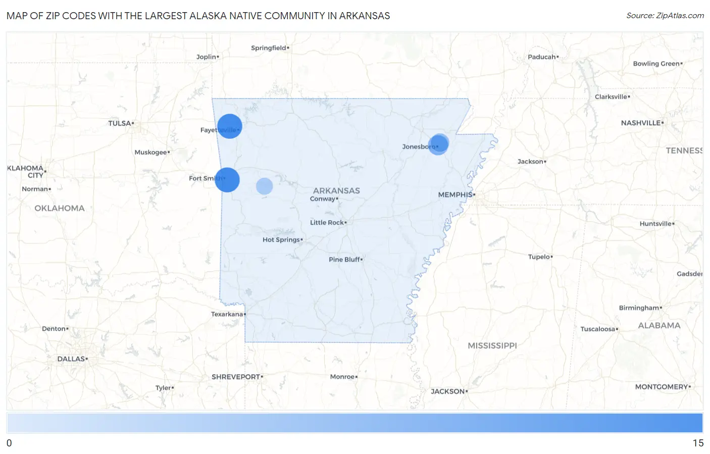 Zip Codes with the Largest Alaska Native Community in Arkansas Map