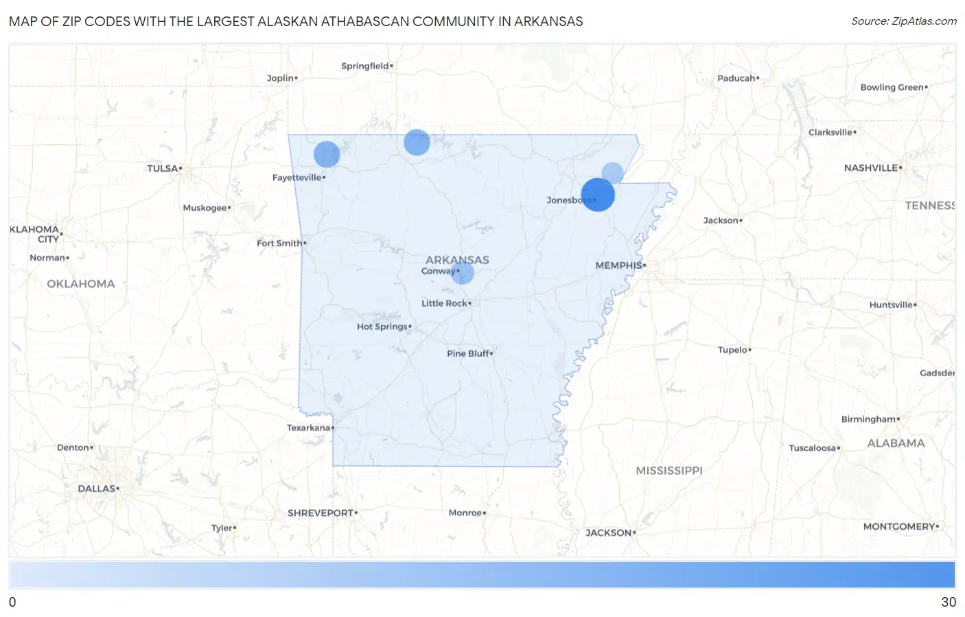 Zip Codes with the Largest Alaskan Athabascan Community in Arkansas Map