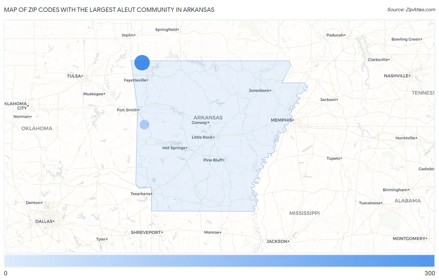Zip Codes with the Largest Aleut Community in Arkansas Map
