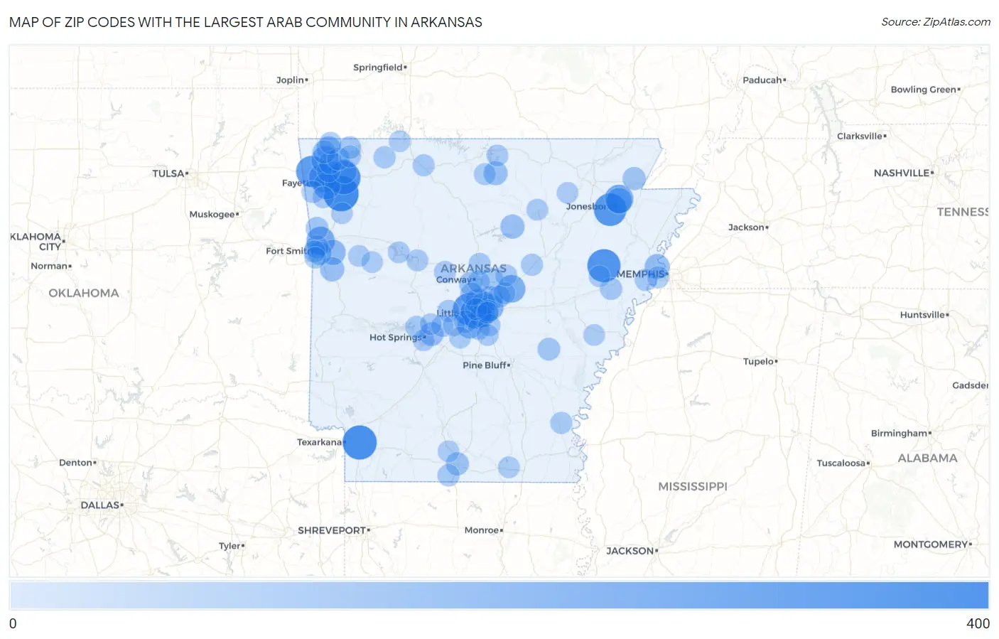 Zip Codes with the Largest Arab Community in Arkansas Map