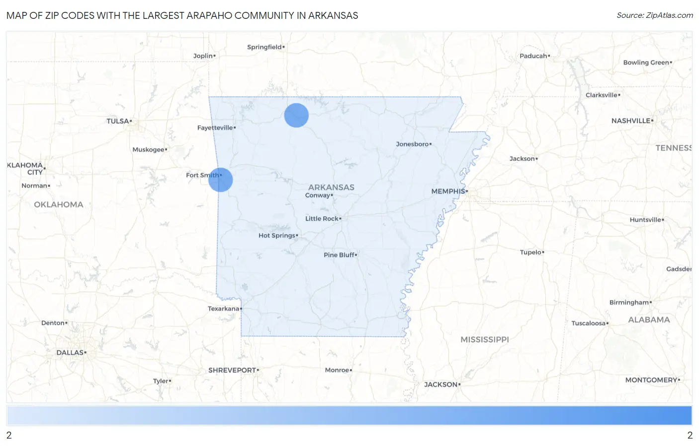 Zip Codes with the Largest Arapaho Community in Arkansas Map
