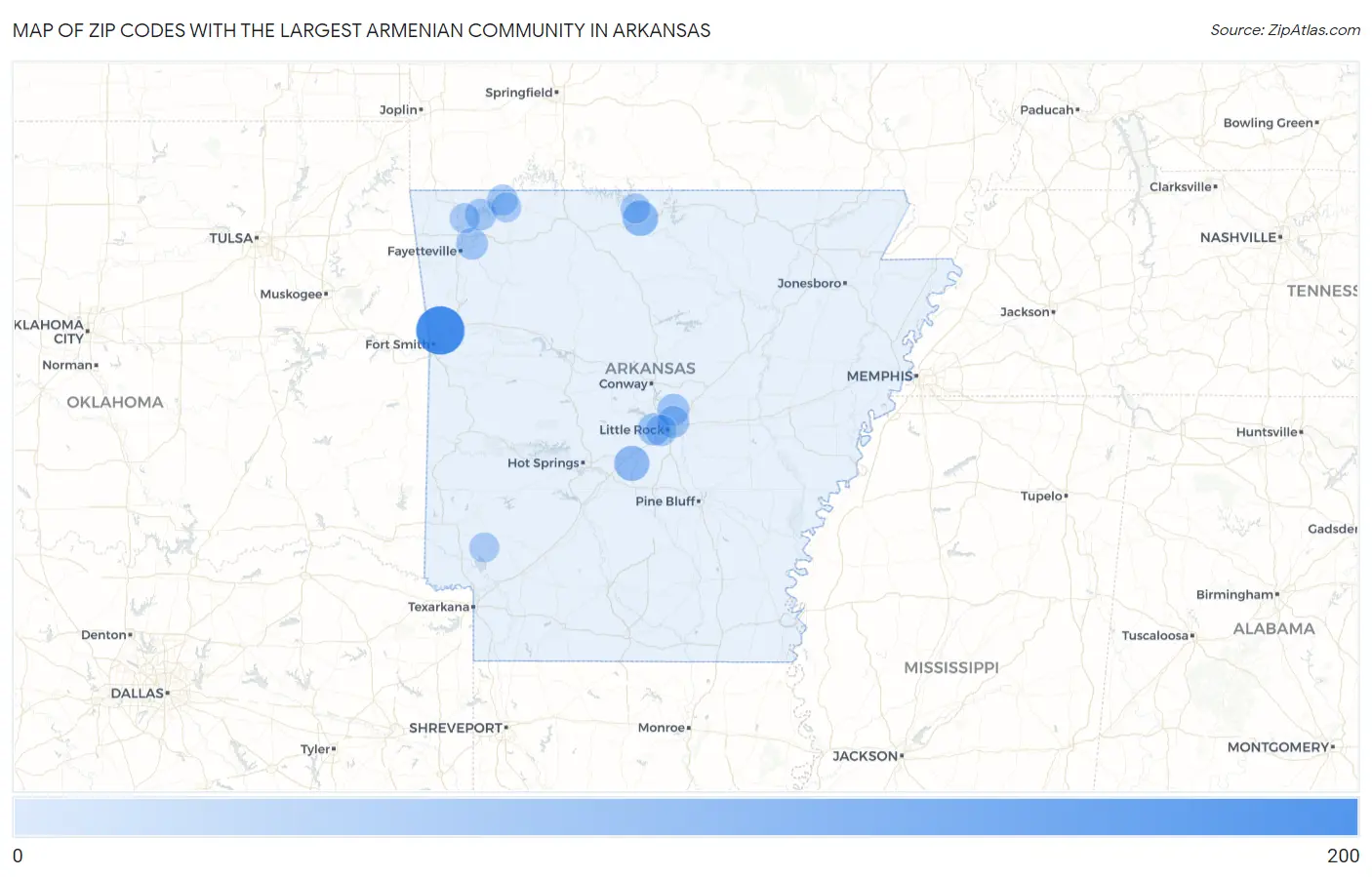 Zip Codes with the Largest Armenian Community in Arkansas Map