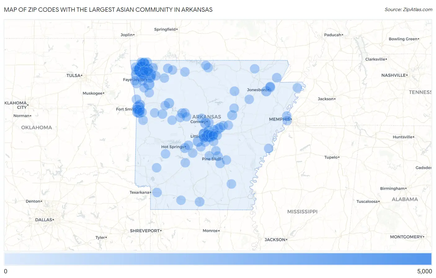 Zip Codes with the Largest Asian Community in Arkansas Map
