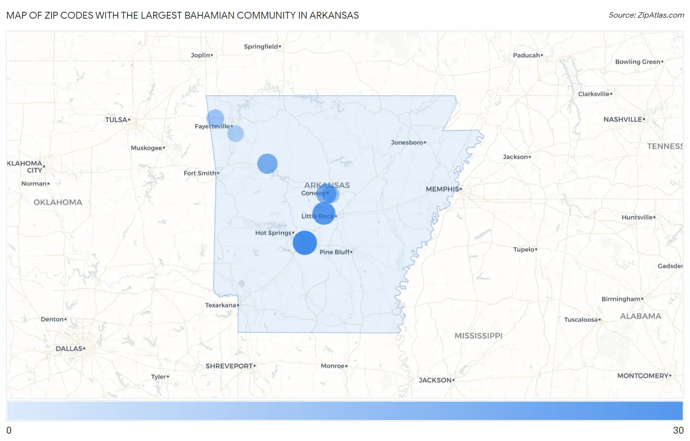Zip Codes with the Largest Bahamian Community in Arkansas Map