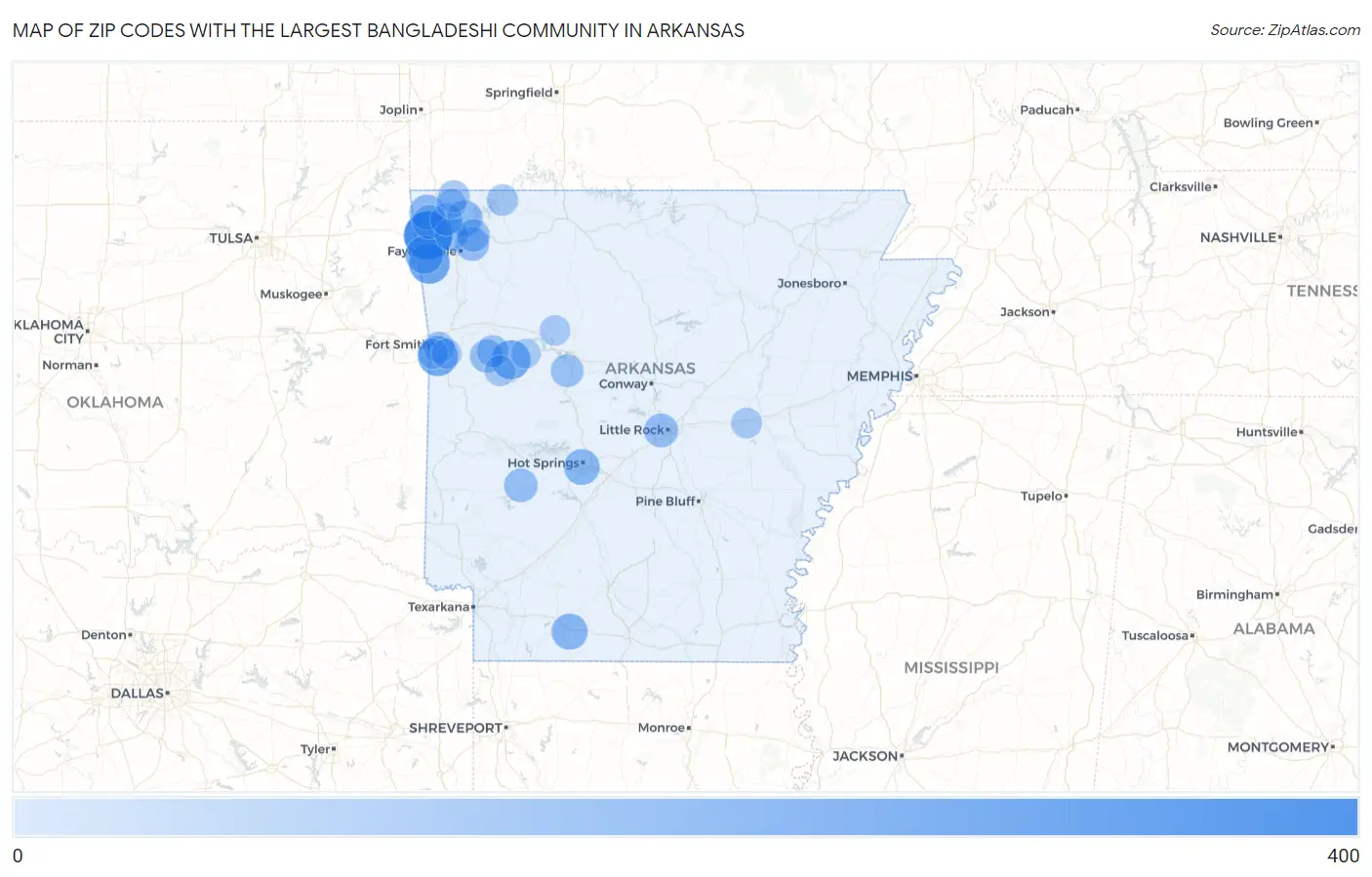 Zip Codes with the Largest Bangladeshi Community in Arkansas Map