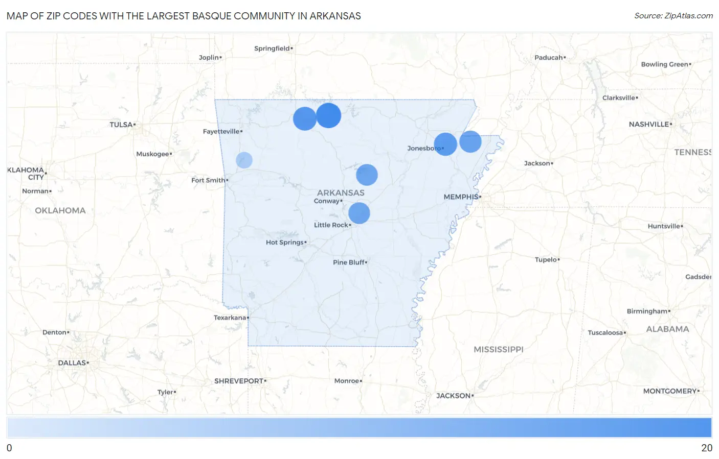 Zip Codes with the Largest Basque Community in Arkansas Map