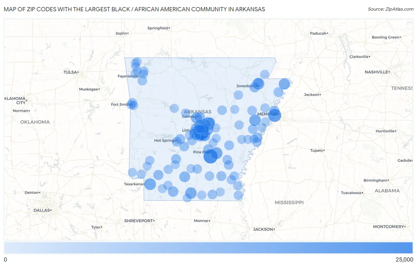 Zip Codes with the Largest Black / African American Community in Arkansas Map