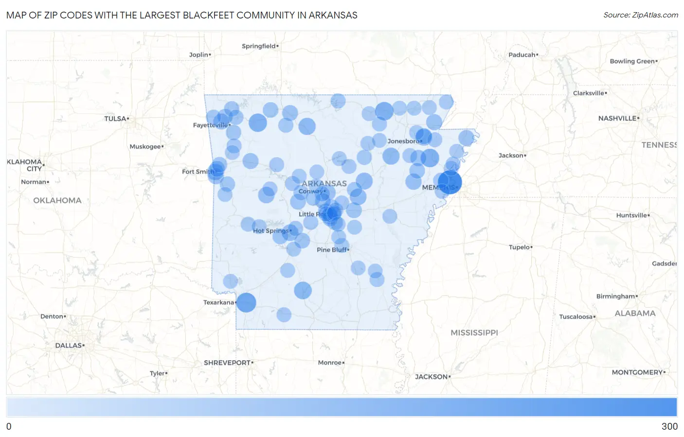 Zip Codes with the Largest Blackfeet Community in Arkansas Map