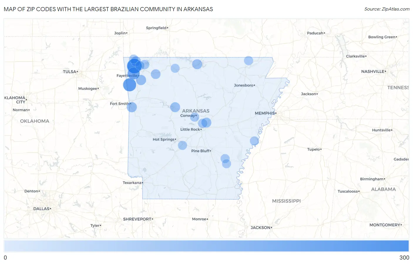 Zip Codes with the Largest Brazilian Community in Arkansas Map