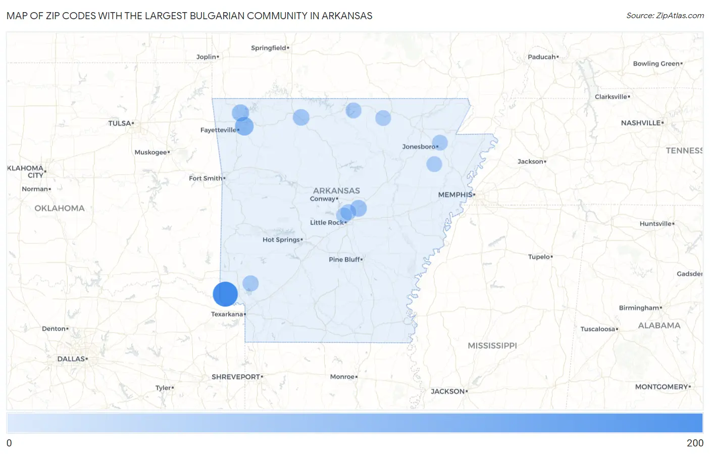 Zip Codes with the Largest Bulgarian Community in Arkansas Map