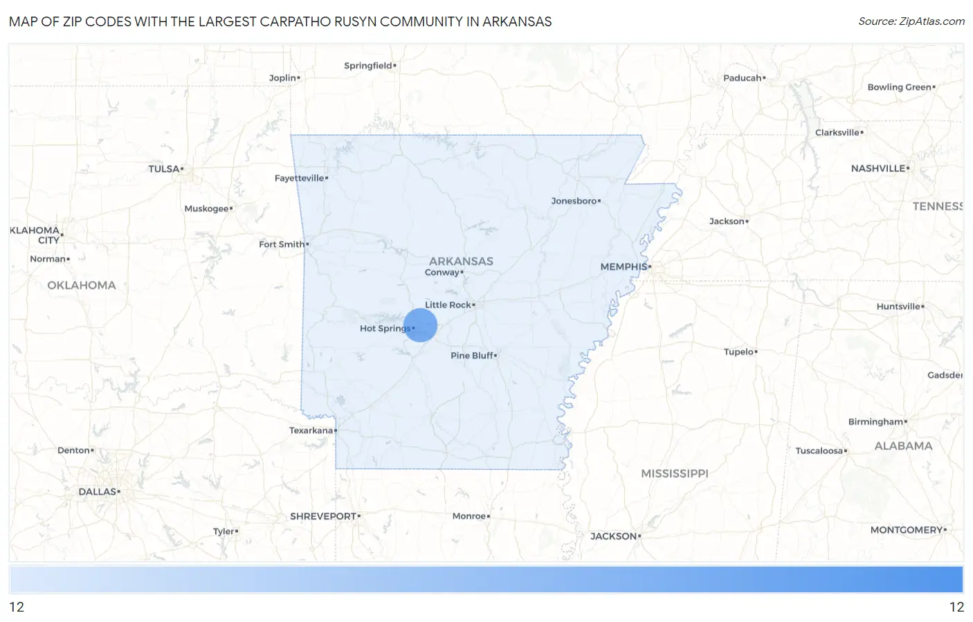 Zip Codes with the Largest Carpatho Rusyn Community in Arkansas Map