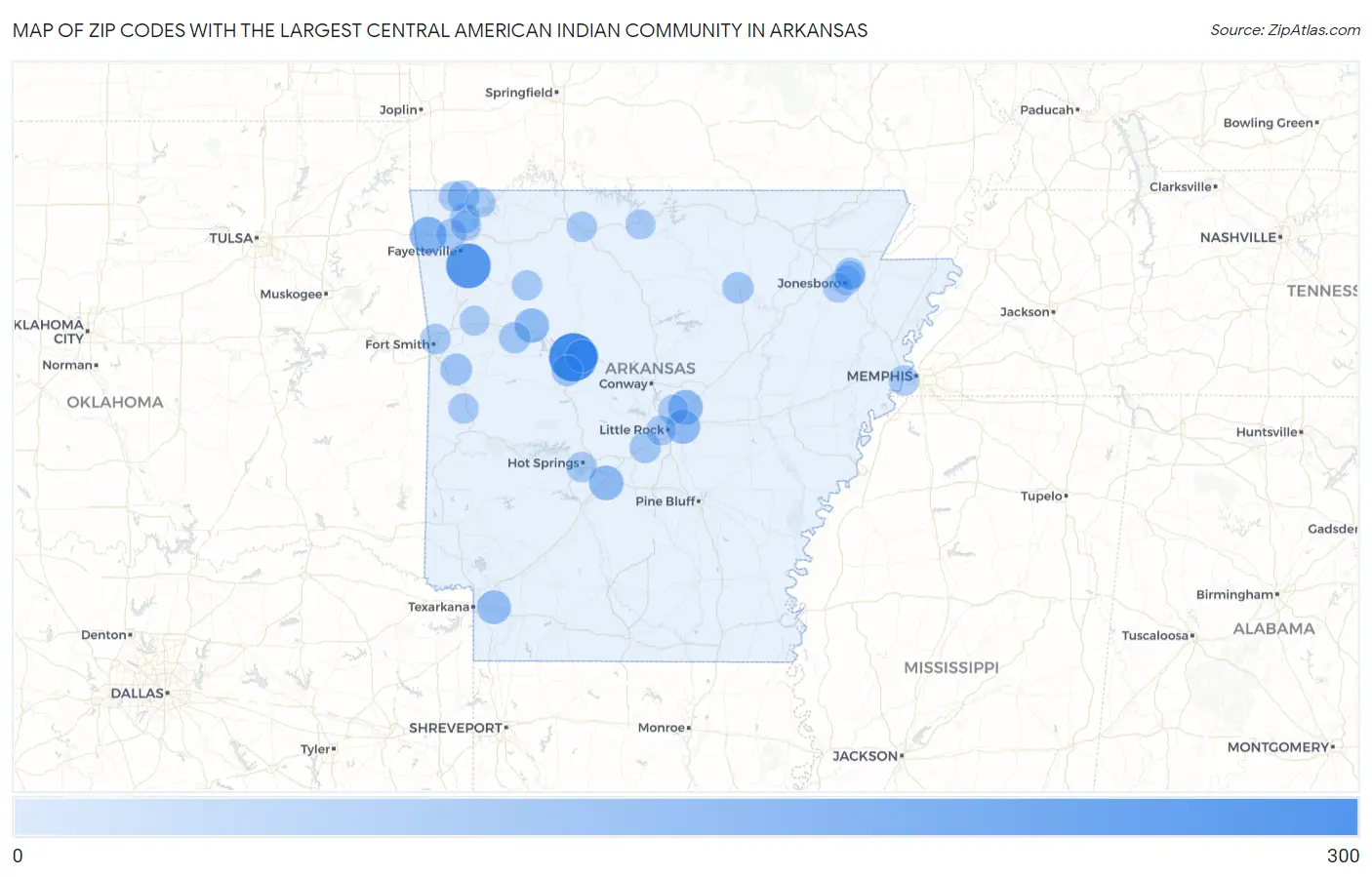 Zip Codes with the Largest Central American Indian Community in Arkansas Map