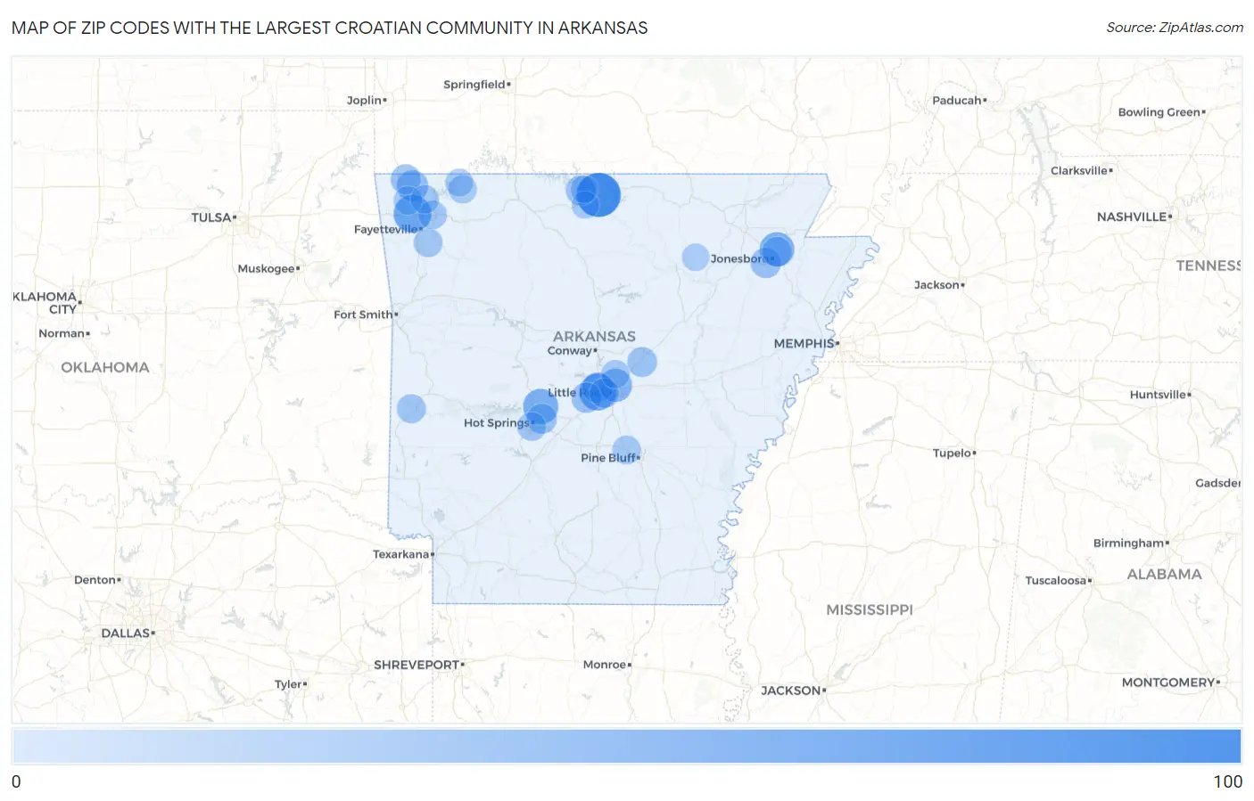 Zip Codes with the Largest Croatian Community in Arkansas Map